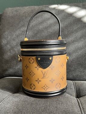 Louis Vuitton Cannes in Reverse Monogram, black leather trim and strap